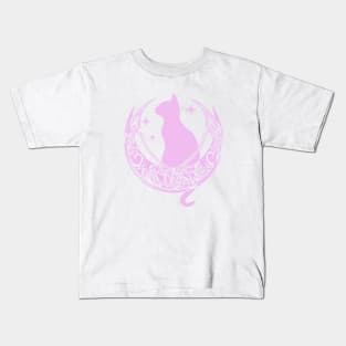 Pink Celtic Moon Cat Stars Kids T-Shirt